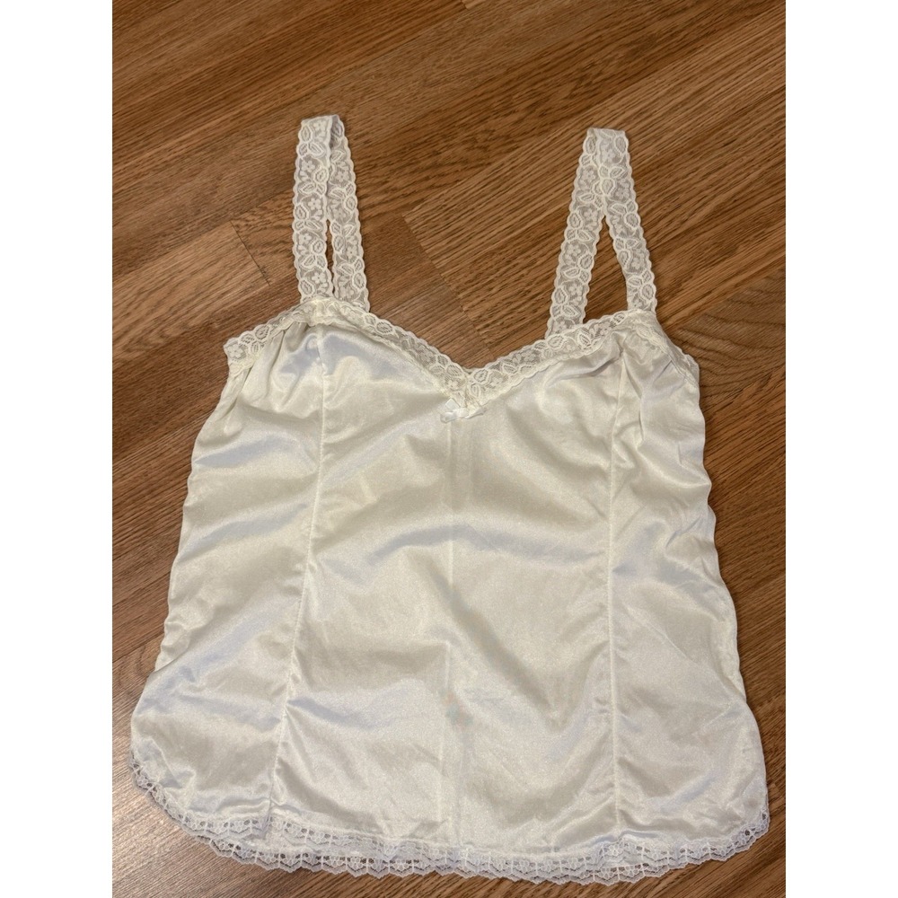Vintage White Lace Trim Camisole Top Babydoll Fit Balletcore Coquette Sz SM/ MD - Picture 5 of 9